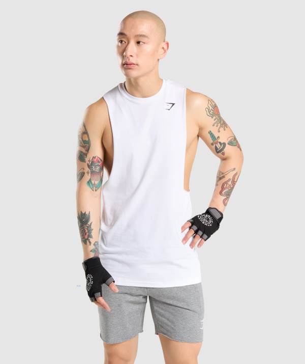 Panske Tielko Gymshark Critical Drop Arm Biele | OH6721935